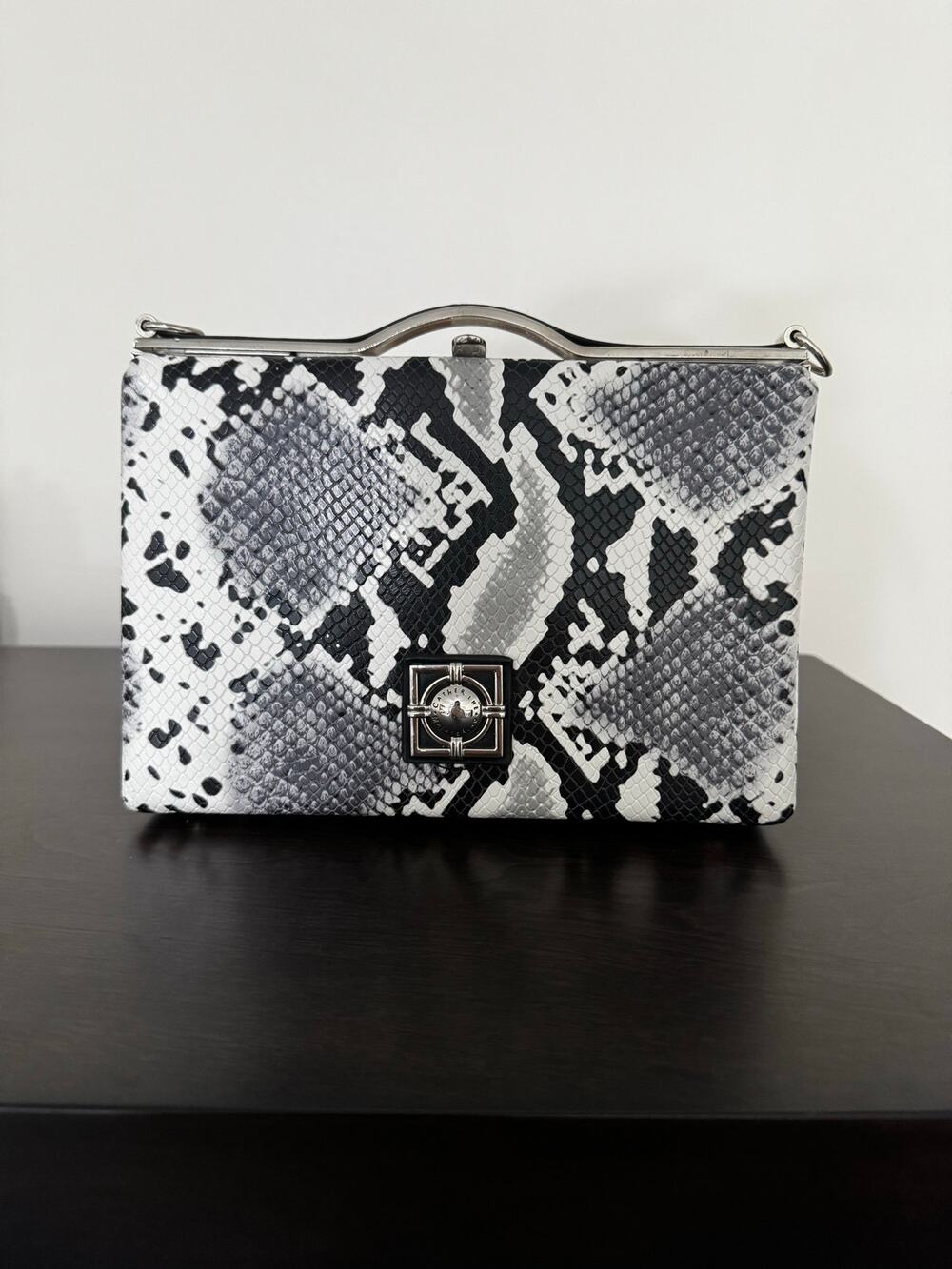 Catherine Malandrino Snakeskin Print Frame Crossbody Clutch Detachable Strap